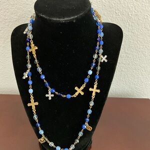 VIRGIN SAINTS & ANGELS Wrap Necklace with Crystals and Peace Cross